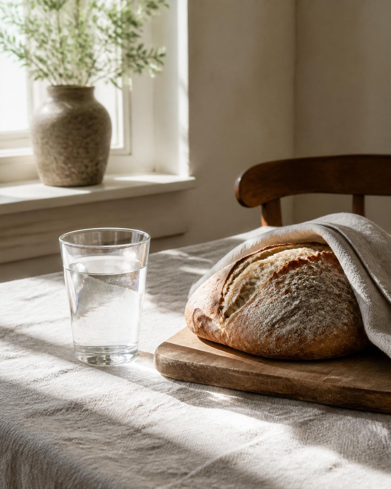 Water and freshly baked sourdough